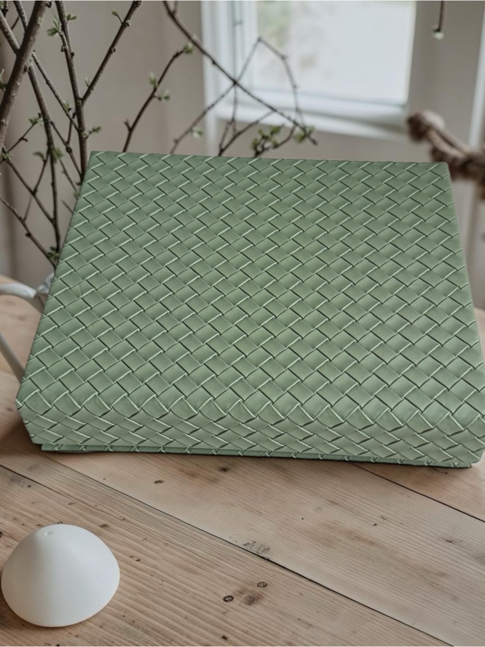 Green Woven Fauxx Leather Square Lidden Box Decorative Storage 7x7 in